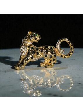 Attwood & Sawyer Panther Brooch 80s Swarovski Crystal 22ct Gold Plate